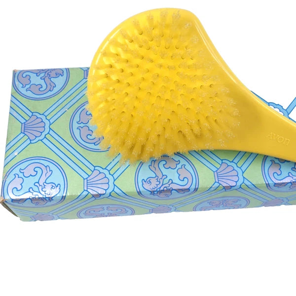 Vintage Avon Bath Shower Long Handle Back Dry Brush 15" YELLOW NOS New In Box