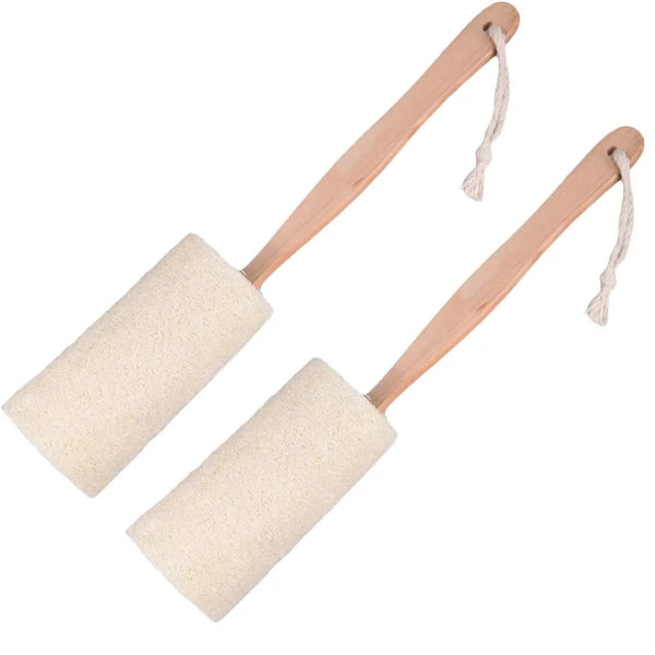 2 Natural Exfoliating Loofah Back Sponge Scrubber Brush with Long Wooden Handle
