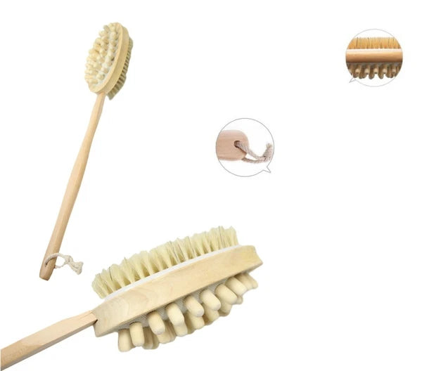 Double Sided Long Handle Wooden Bath Brush & Back Scrub