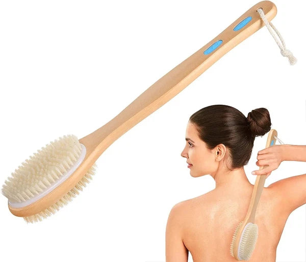 Long Handle Body Brush Back Scrubber Natural Bristles Wooden Shower Bath Loofah