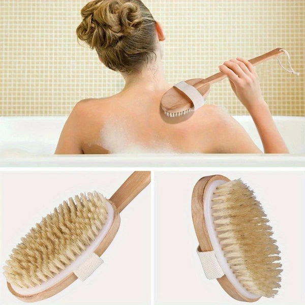 Wooden Detachable Long Handle Double-sided Shower Brush for Back Cleaning