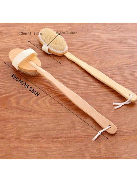 Long Handle Shower Body Bath Brush Detachable Wood Handle Bristle Massager Scrub