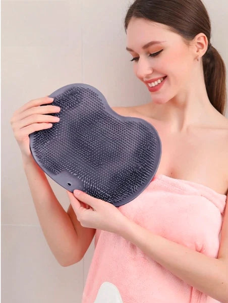 Silicone Shower Foot Scrubber Back Body Brush Massager Pad Mat Bathroom Grey