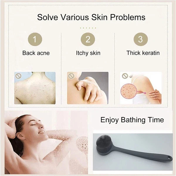 Silicone Body Brush Bath Brush Back Scrubber Long Handle Bath Shower Brush