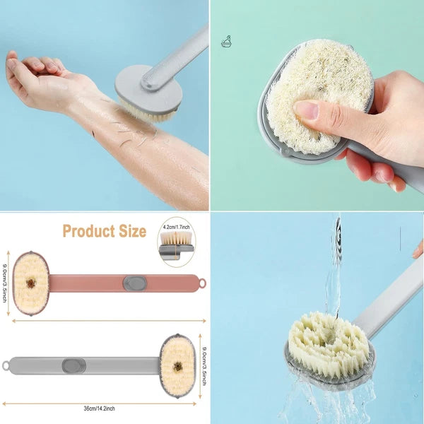 Long Handle Back Scrubber with Soap Dispenser - Bath Brush (Pink & Grey)