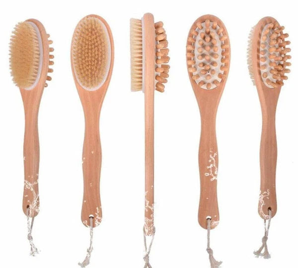 BeNat.Natural boar bristle wooden Bath & Body Brush back Brush with long handle.