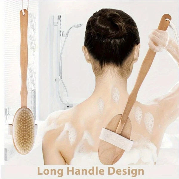 Wooden Detachable Long Handle Double-sided Shower Brush for Back Cleaning