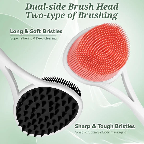 Silicone Back Scrubber & Body Scrubber Set, 15.35’’ Soft Back Scrubber for S