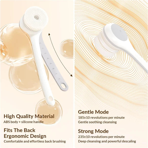 Electric Body Brush Back Scrubber for Shower, Waterproof Long Dual Handle Power