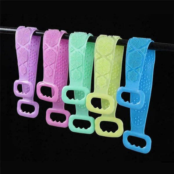 Silicone Body Back Cleaning Brush Scrubber Massage Bath Belt Exfoliating Tools