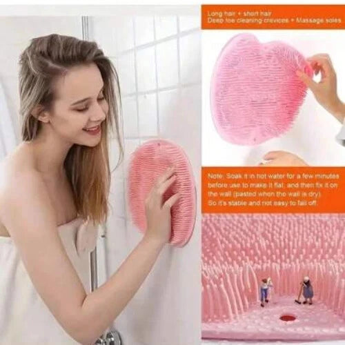 Silicone Shower Foot Scrubber Back Body Brush Massager Pad Mat Bathroom Grey Uk