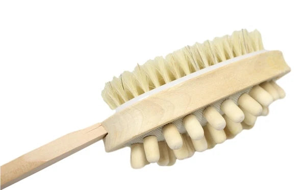 Double Sided Long Handle Wooden Bath Brush & Back Scrub