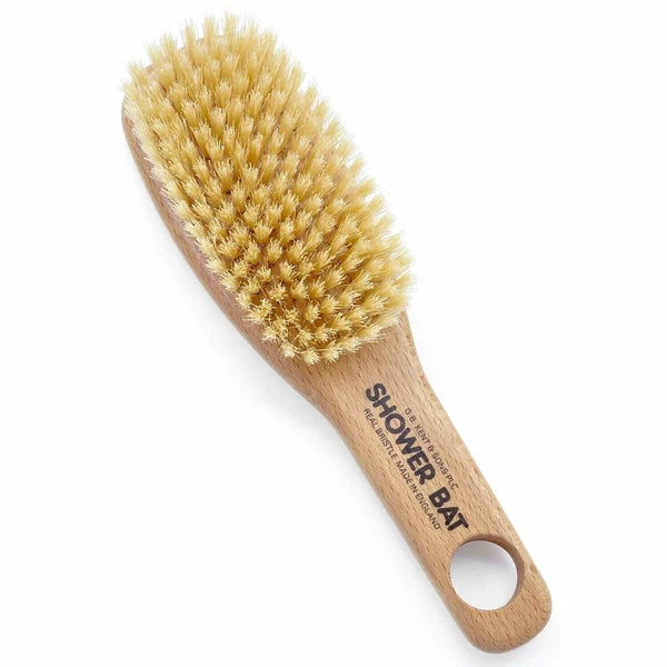KENT FD6 9" Beechwood Wood Short Handle Shower Bath Body Brush. For Skin Exfolia